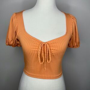 5/$25💜 Blush Boutique- Orange Ribbed Crop Top w/Center Tie
